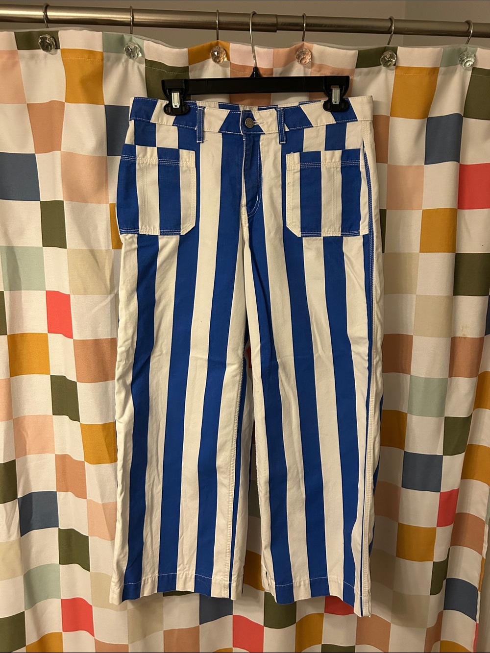 BDG Blue and White Vertical-Stripe Wide-Leg Pants